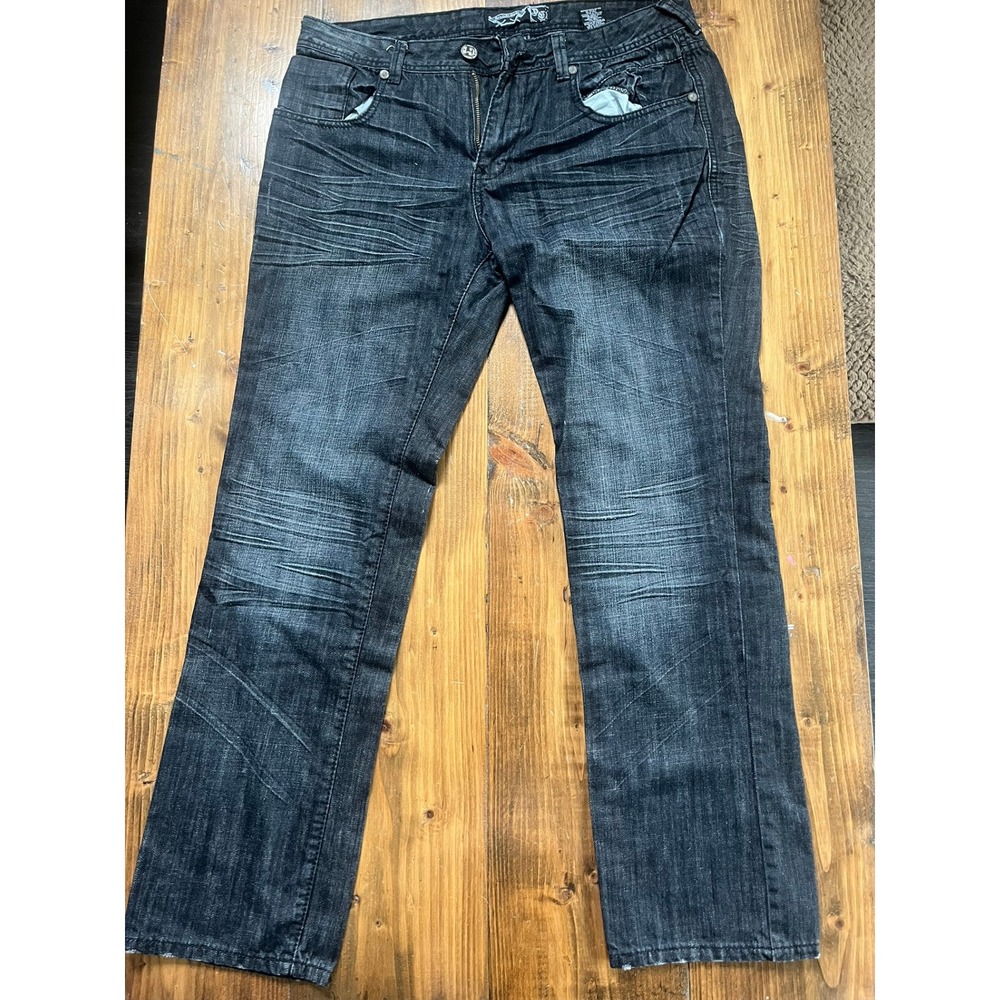 Y2K Born in Los Angeles Mens Dark Wash Straight Leg Jeans GrommetSize 36